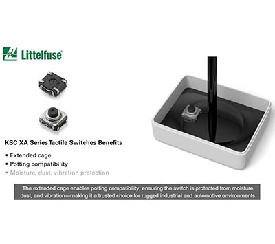 Littelfuse 的 KSC XA 觸覺開關提供柔和的聲響觸覺回饋，提升使用者體驗